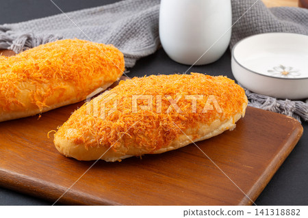 savory pork floss bread bun with sweet cream filling rousong pastry savory pork floss bread bun with sweet cream filling rousong pastry 141318882
