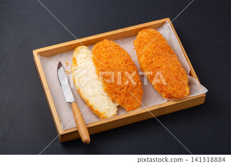 savory pork floss bread bun with sweet cream filling rousong pastry savory pork floss bread bun with sweet cream filling rousong pastry 141318884