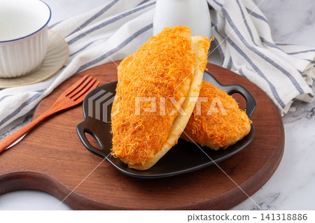savory pork floss bread bun with sweet cream filling rousong pastry savory pork floss bread bun with sweet cream filling rousong pastry 141318886