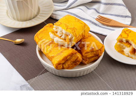 savory egg wrap bread roll fluffy omelet crepe pancake roll snack savory egg wrap bread roll fluffy omelet crepe pancake roll snack 141318929