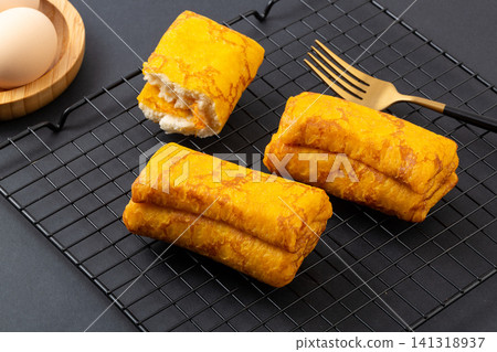 savory egg wrap bread roll fluffy omelet crepe pancake roll snack savory egg wrap bread roll fluffy omelet crepe pancake roll snack 141318937
