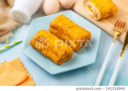 savory egg wrap bread roll fluffy omelet crepe pancake roll snack savory egg wrap bread roll fluffy omelet crepe pancake roll snack 141318940