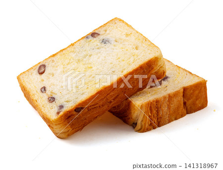 sliced soft white bread toast with red bean swirls and coconut flavor 141318967