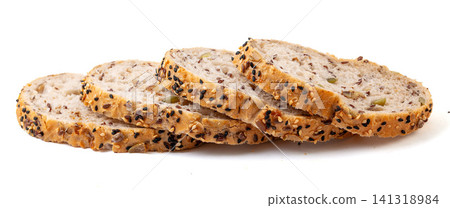 slices of artisanal European sourdough bread with flaxseed and walnut 141318984