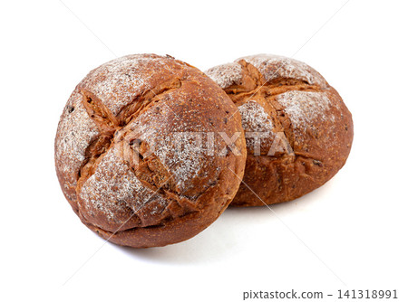 whole rye malt multigrain bread loaves with cereal seeds dusting 141318991
