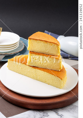 japanese souffle cheesecake slice half baked style cotton cake 141319052