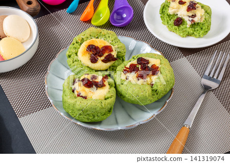 green tea matcha scone with cranberry and cream cheese filling 141319074