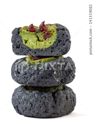 activated charcoal black scone with matcha cranberry and cream cheese 141319082