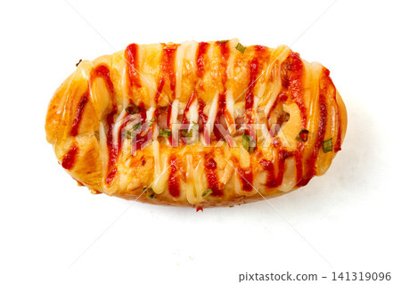 fresh baked sausage bread with cheese and ketchup drizzle fresh baked sausage bread with cheese and ketchup drizzle 141319096