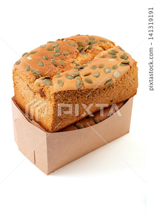 slice of golden pillow cake with red date flavor and sliced almond topping slice of golden pillow cake with red date flavor and sliced almond topping 141319191