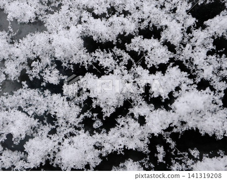 Snow Crystal Clusters on Dark Surface with Soft Focus, Frosted Winter Nature Bokeh Macro Texture Background Snow Crystal Clusters on Dark Surface with Soft Focus, Frosted Winter Nature Bokeh Macro Texture Background 141319208