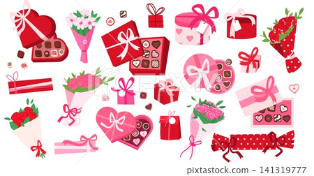 Romantic gift boxes set isolated on white Romantic gift boxes set isolated on white 141319777