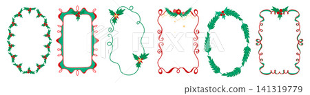 Whimsical Christmas frames with hand drawn ribbon Whimsical Christmas frames with hand drawn ribbon 141319779