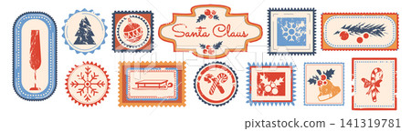 Vintage Christmas stamps with Santa Claus frame Vintage Christmas stamps with Santa Claus frame 141319781