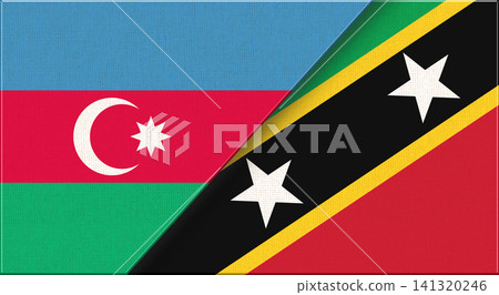 Double Flag of Azerbaijan and Saint Kitts and Nevis on Fabric Texture. Double Flag of Azerbaijan and Saint Kitts and Nevis on Fabric Texture. 141320246