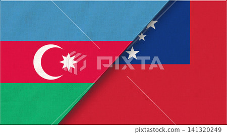 Flag of Azerbaijan and Samoa - 3D illustration. Two Flag Together on Fabric 141320249