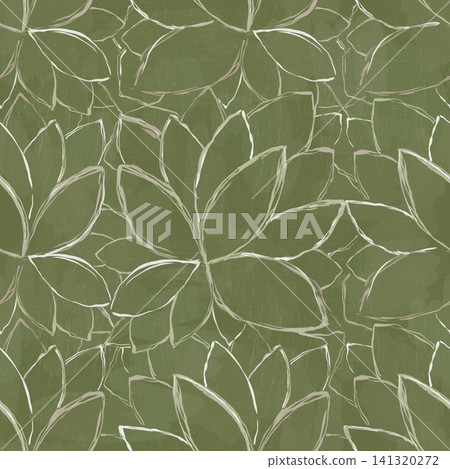 Hand drawn leaves on green background. Abstract leaves seamless pattern Hand drawn leaves on green background. Abstract leaves seamless pattern 141320272