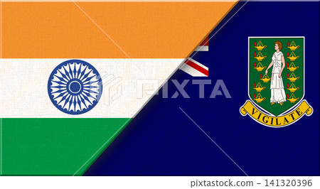 Double flag of India and British Virgin Islands on fabric texture Double flag of India and British Virgin Islands on fabric texture 141320396
