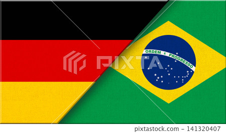 Double flag of Germany and Brazil on fabric texture. 3D illustration. 141320407