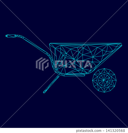 Wheelbarrow cart low poly triangulation triangulated polygonal electric cyan blue vibrant aqua neon color outline contour line Wheelbarrow cart low poly triangulation triangulated polygonal electric cyan blue vibrant aqua neon color outline contour line 141320568