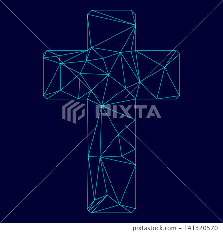 Church cross low poly triangulation triangulated polygonal electric cyan blue vibrant aqua neon color outline contour line Church cross low poly triangulation triangulated polygonal electric cyan blue vibrant aqua neon color outline contour line 141320570