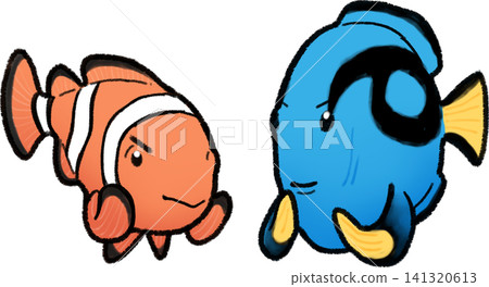 Clownfish and Blue Tang getting pumped up 141320613