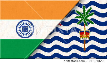Double flag of India and British Indian Ocean Territory on fabric. 141320655