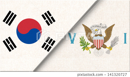Double flag of South Korea and United States Virgin Islands on fabric texture. Double flag of South Korea and United States Virgin Islands on fabric texture. 141320727