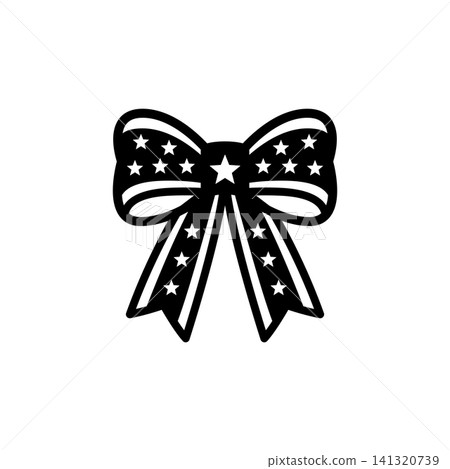 Independence Day Patriotic Ribbon Bow Line Icon 141320739