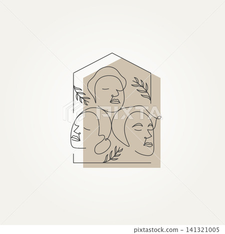 minimalist abstract face one line drawing with home and nature symbol logo template vector illustration design minimalist abstract face one line drawing with home and nature symbol logo template vector illustration design 141321005