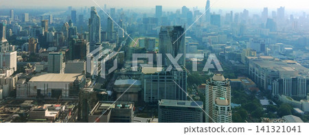 Aerial View of Bangkok Skyline with Modern Skyscrapers and Urban Cityscape, Thailand 141321041