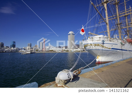 The sailing ship "Kaiwo Maru" docked in Kobe Port and Kobe Harborland The sailing ship "Kaiwo Maru" docked in Kobe Port and Kobe Harborland 141321162