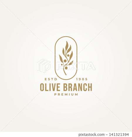 minimalist olive branch badge label logo vector illustration design. simple modern olive oil, wellness, health and beauty logo concept minimalist olive branch badge label logo vector illustration design. simple modern olive oil, wellness, health and beauty logo concept 141321394