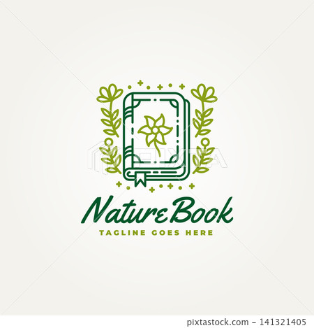 minimalist nature book line art icon logo vector illustration design. simple modern dairy book with leaf decoration logo concept 141321405