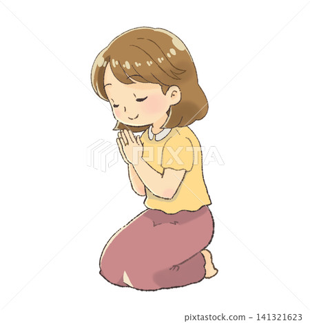 一幅母親雙手合十祈禱的插圖(面向左側)。 一幅母親雙手合十祈禱的插圖(面向左側)。 141321623