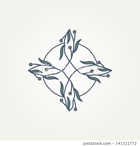 minimalist witch's knot with leaves around line art icon logo vector illustration design. simple modern wicca symbol and power of four elements concept minimalist witch's knot with leaves around line art icon logo vector illustration design. simple modern wicca symbol and power of four elements concept 141321772