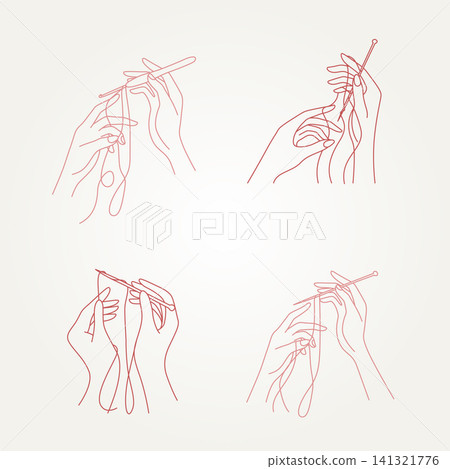 set of minimalist woman's hands knitting thread using needle line art icon vector illustration design set of minimalist woman's hands knitting thread using needle line art icon vector illustration design 141321776