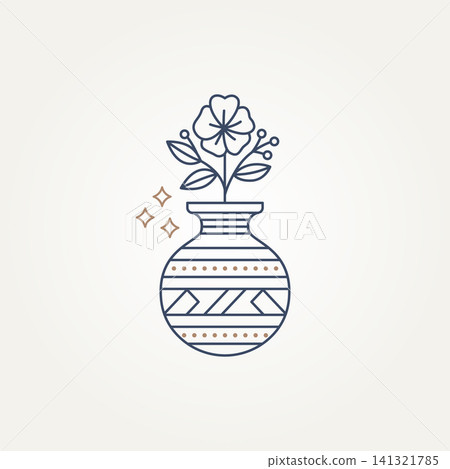 isolated beauty flower on vase with pattern line art icon logo badge vector illustration design isolated beauty flower on vase with pattern line art icon logo badge vector illustration design 141321785