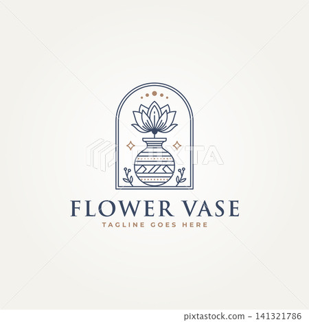 simple modern beauty rose flower in a vase line art label logo badge vector illustration design simple modern beauty rose flower in a vase line art label logo badge vector illustration design 141321786