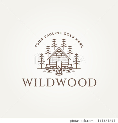 minimalist wild wooden cabin line art icon logo vector illustration design. simple modern cottage, villa, house rent logo concept minimalist wild wooden cabin line art icon logo vector illustration design. simple modern cottage, villa, house rent logo concept 141321851