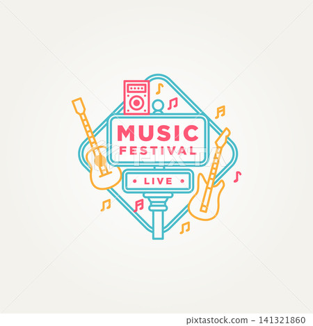 simple modern street sign live music festival with music instruments line art badge icon logo vector illustration design 141321860
