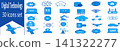 A comprehensive set of 30 blue flat design icons representing various aspects of digital technology, including AI, cloud computing, networking, security, and smart devices. 141322277