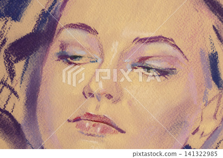Portrait of a young woman, pencil drawing 141322985