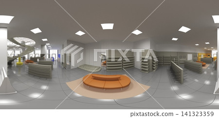 spherical panoramic render of the store, interior visualization, 3D illustration spherical panoramic render of the store, interior visualization, 3D illustration 141323359