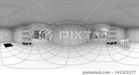 spherical panoramic render of the store, interior visualization, 3D illustration spherical panoramic render of the store, interior visualization, 3D illustration 141323377