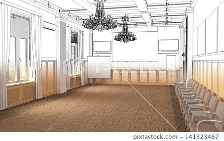 empty room, interior visualization, 3D illustration empty room, interior visualization, 3D illustration 141323467