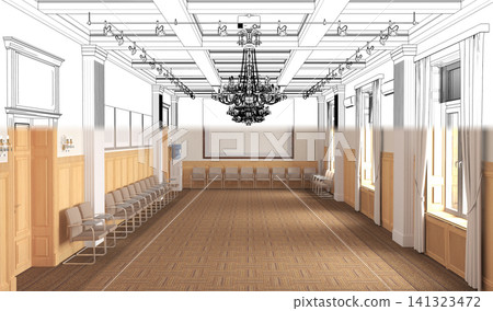 empty room, interior visualization, 3D illustration empty room, interior visualization, 3D illustration 141323472