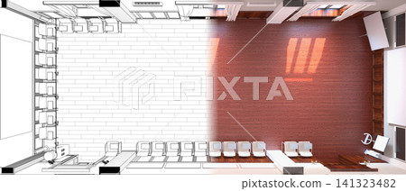 empty room, interior visualization, 3D illustration empty room, interior visualization, 3D illustration 141323482