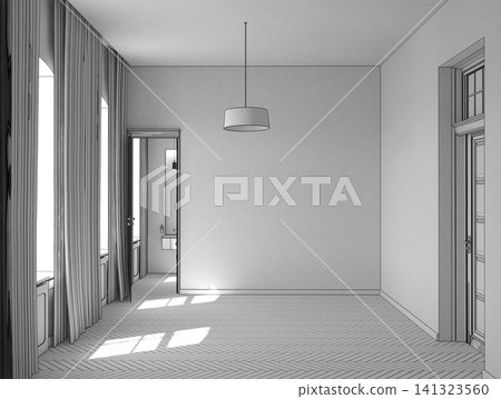 empty room, interior visualization, 3D illustration empty room, interior visualization, 3D illustration 141323560