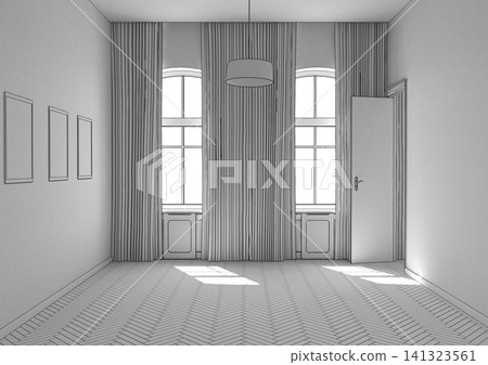 empty room, interior visualization, 3D illustration empty room, interior visualization, 3D illustration 141323561
